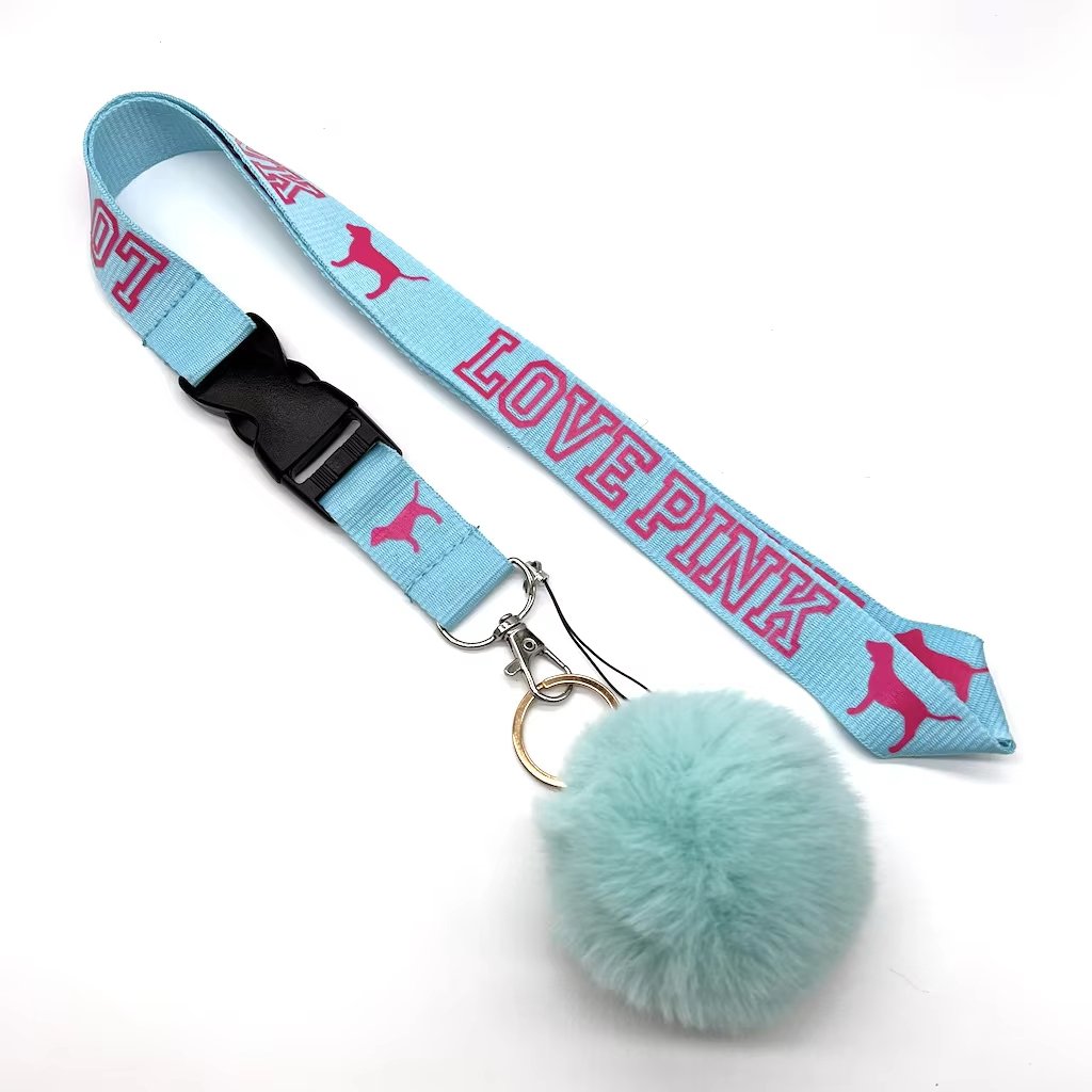 Colorful Detachable Lanyard Teal for Keys Cell Phones Neck Lanyard with Pompom Ball - Image 4