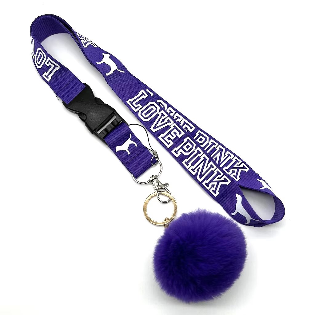 Colorful Detachable Lanyard Teal for Keys Cell Phones Neck Lanyard with Pompom Ball - Image 2